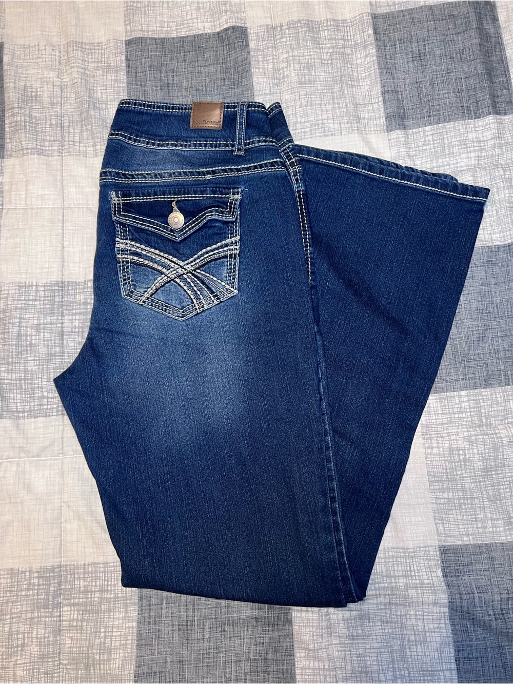 Wallflower Dark Blue Boot Cut Jeans with Embroidered Back Pocket